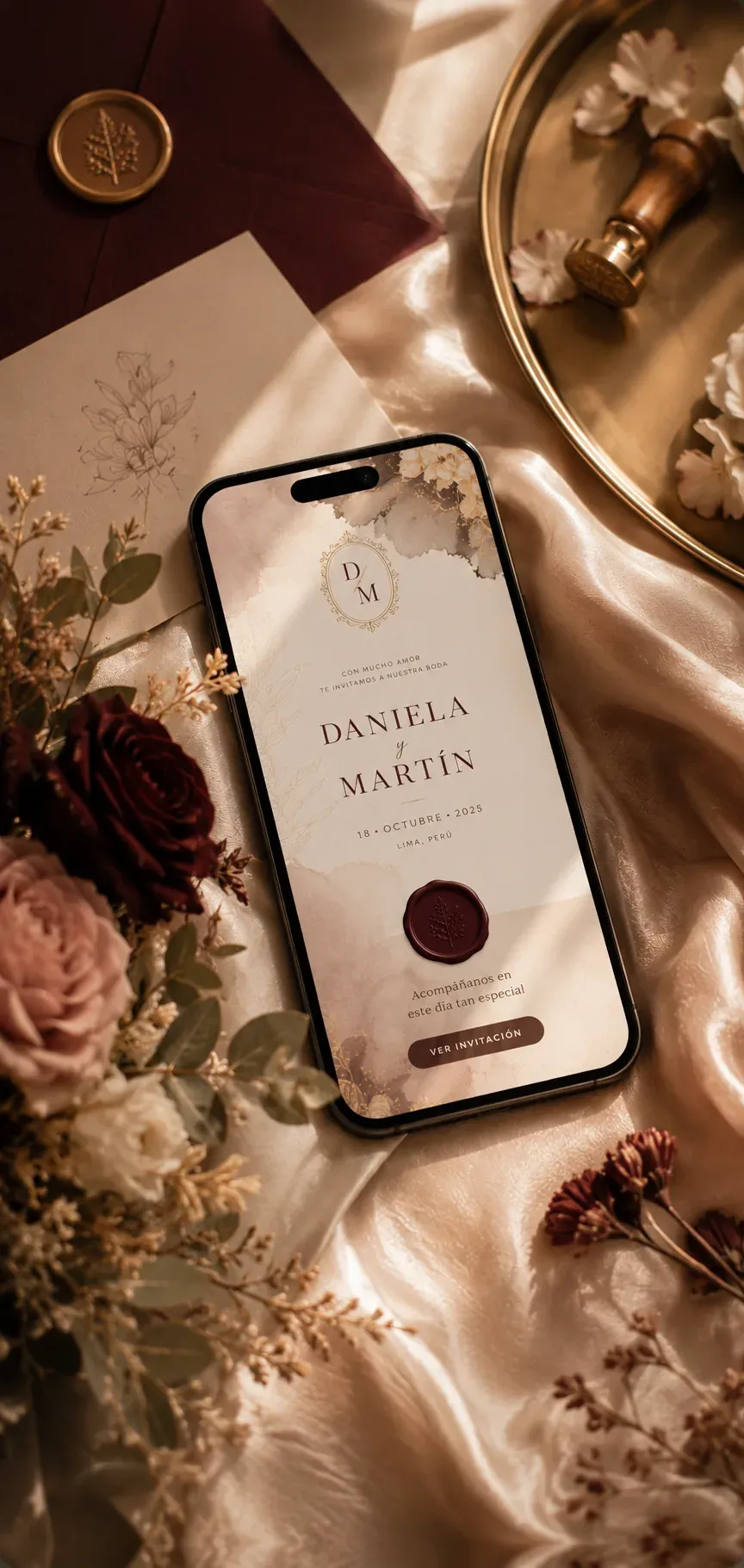 Invitación digital de boda personalizada con RSVP, diseñada por Kimagine en Lima